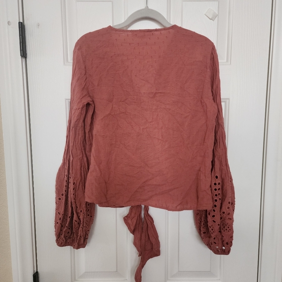 Lovestitch Dusty Rose Boho Eyelet tie top 100% cotton Size Small - Picture 5 of 7